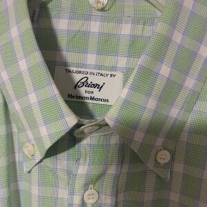 Brioni for Neiman Marcus Green Checkered Men's Shirt